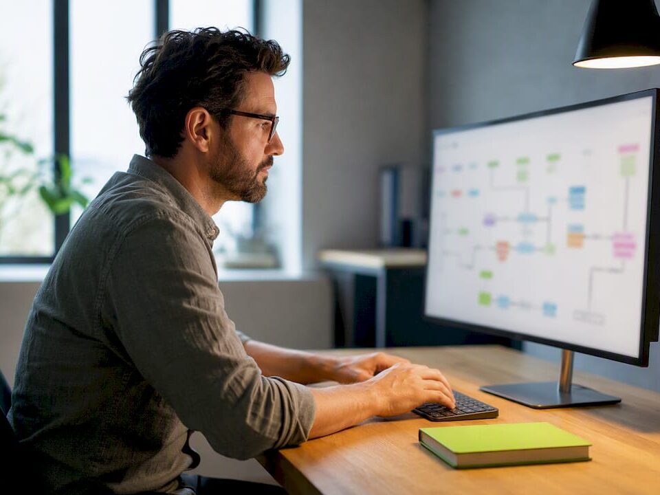 Specialist configuring CRM funnel automation