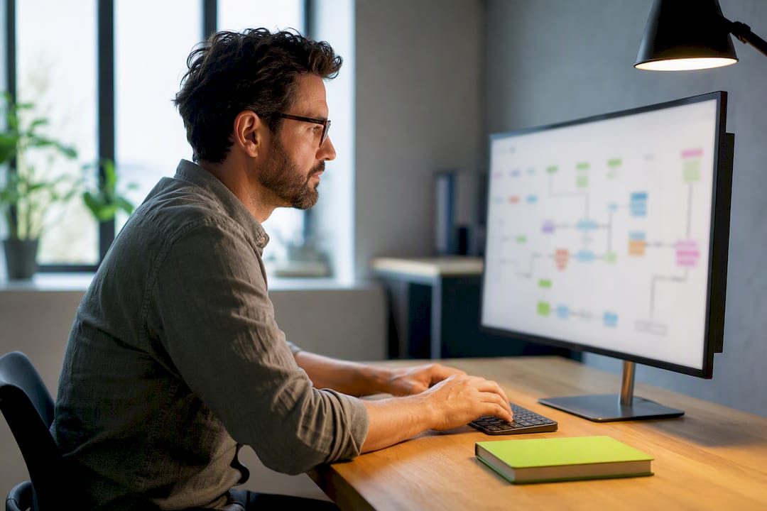 Specialist configuring CRM funnel automation