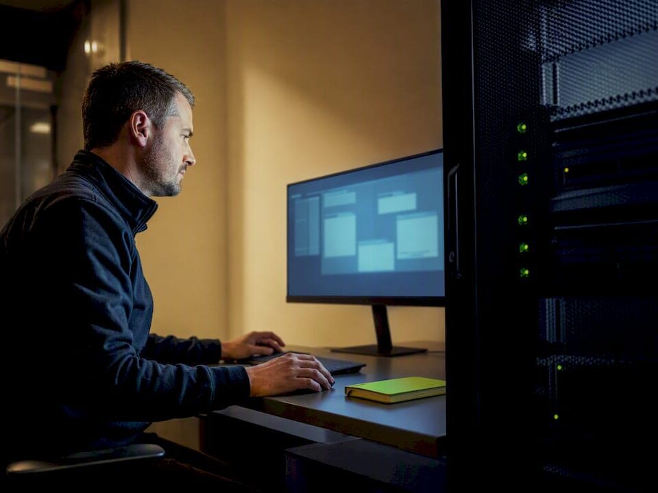 Technician reviewing private LLM infrastructure