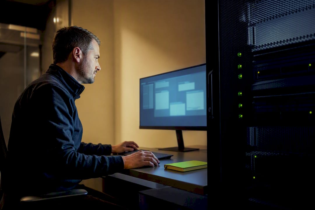 Technician reviewing private LLM infrastructure
